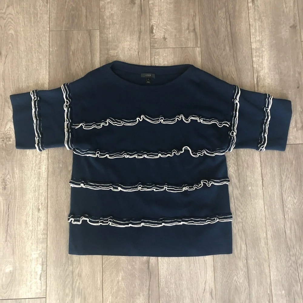 J. crew navy ruffle boatneck sweater M